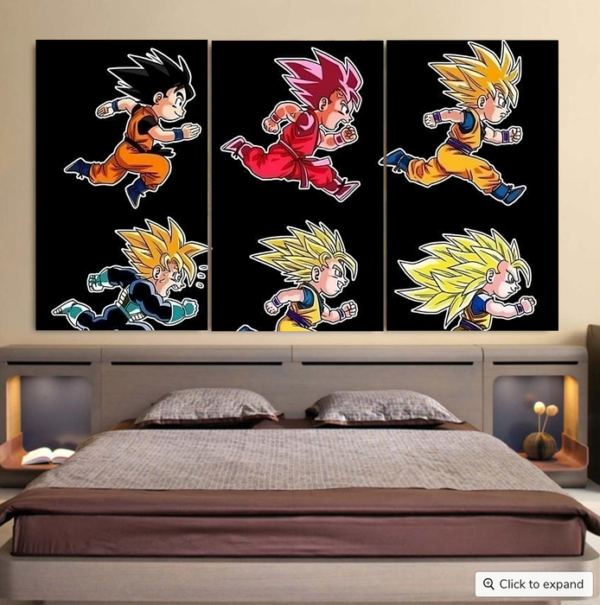 Dragon Ball Anime Son Goku All Form Transformation Cool 3pc Canvas