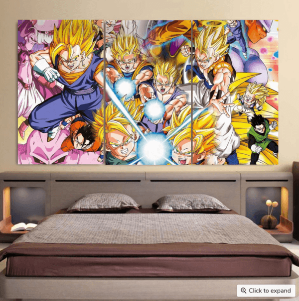 DBZ Goku Gohan Goten Super Saiyan Kamehameha Color Design Cool 3pc Canvas