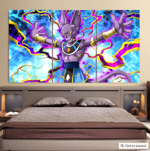 Dragon Ball Super Beerus Destruction God Egyptian Cat Vibrant Design Cool 3pc Canvas