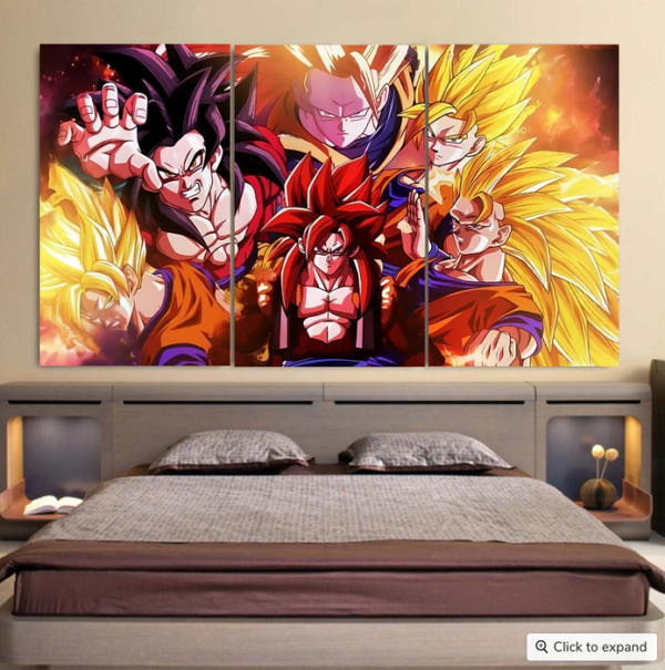 DBZ Gogeta Goku Vegeta Super Saiyan Powerful Lightning Thunder Design Cool 3pc Canvas