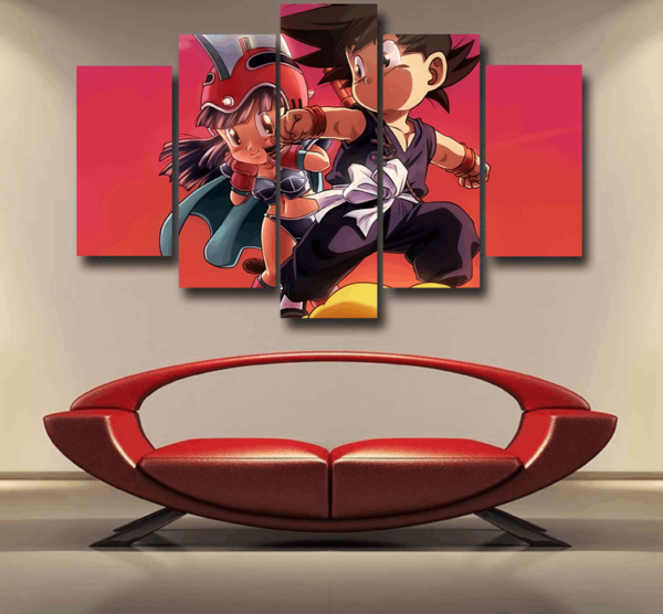 Kid Goku and Chichi Flying on Golden Cloud 3D Epic 5pc Canvas