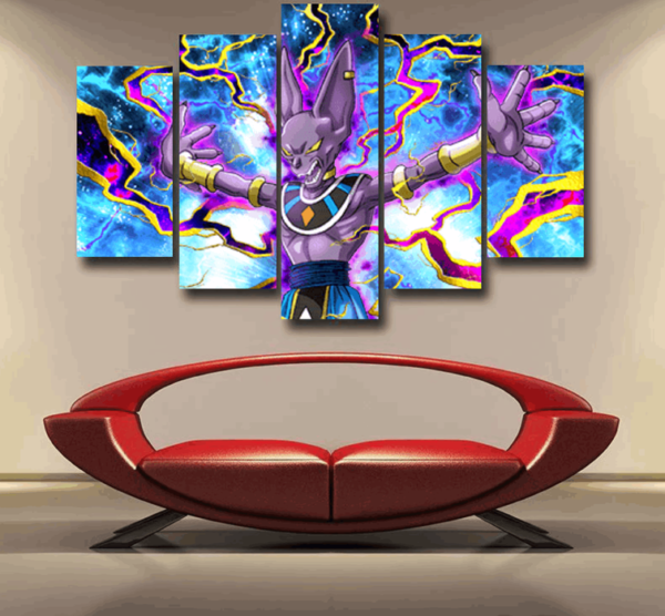 Dragon Ball Super Beerus Destruction God Egyptian Cat Vibrant Design Epic 5pc Canvas