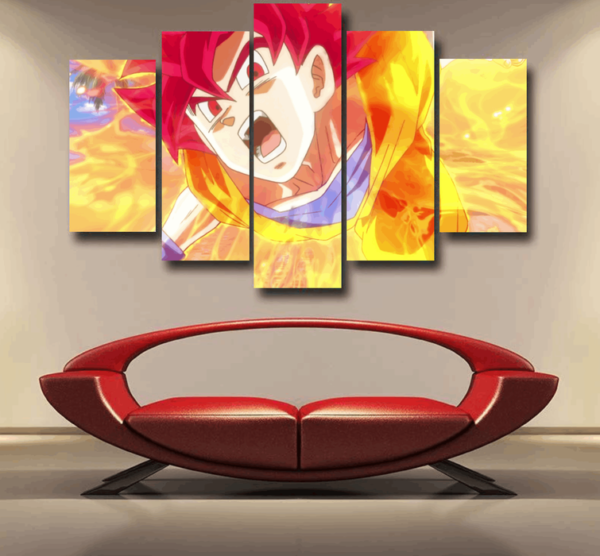 Dragon Ball Goku Super Saiyan Red God Face Portrait Print Epic 5pc Canvas