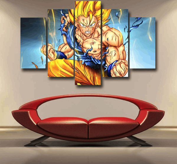 DBZ Goku Super Saiyan Thunder Power Damage Fight Cool Design Epic 5pc Canvas