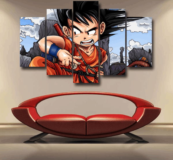 Dragon Ball Anime Angry Kid Goku Sky Clouds Blue 3D Epic 5pc Canvas