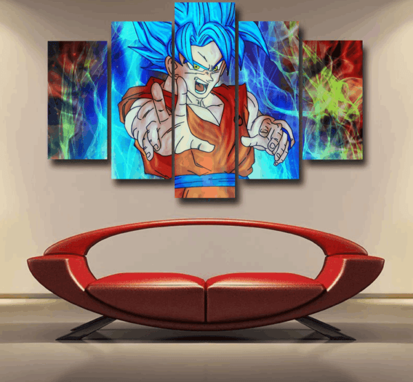 DBZ Goku Super Saiyan God Blue SSGSS Power Aura Fire Theme Design Epic 5pc Canvas