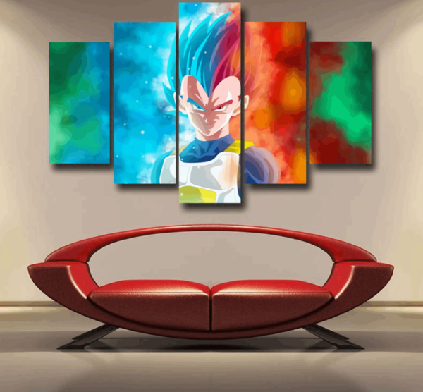 DBZ Vegeta Super Saiyan God Blue SSGSS Cool Portraits Epic 5pc Canvas