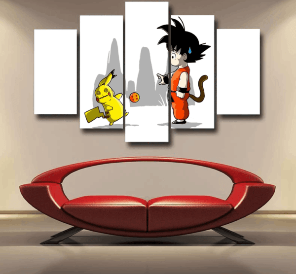 Goku Throwing A Dragon Ball At Pikachu Epic 5pc Canvas