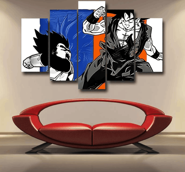 Red Goku And Blue Vegeta Fight Dragon Ball Z Epic 5pc Canvas