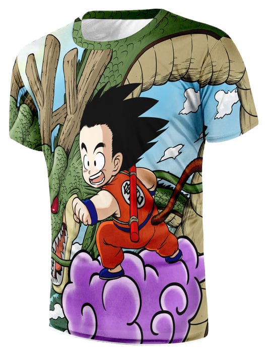 Dragon Ball  Kid Goku Flying With Shenron T Shirt