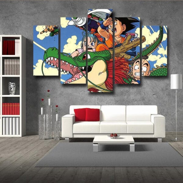 Dragon Ball Canvas  Kid Goku Krillin Bulma Riding Shenron