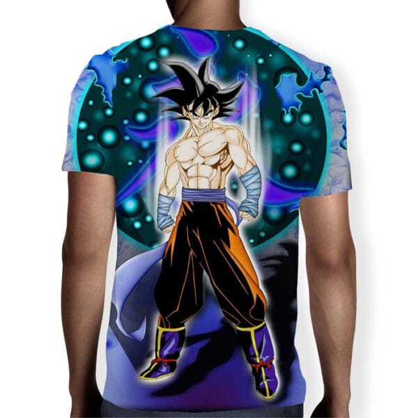 DBZ Goku Muscular Saiyan Vibrant Background Art Style T-Shirt