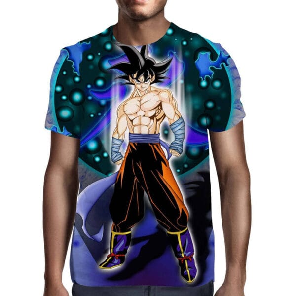 DBZ Goku Muscular Saiyan Vibrant Background Art Style T-Shirt