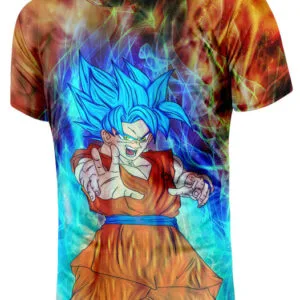DBZ Goku Super Saiyan God Blue SSGSS Power Aura Fire Theme Design T-Shirt