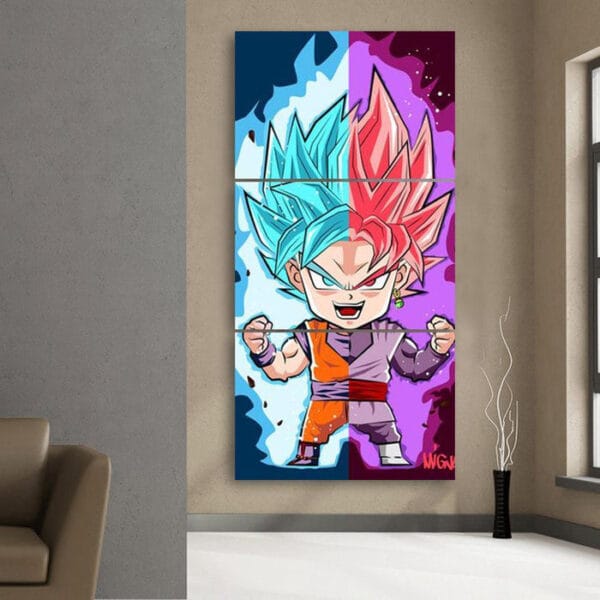 DBZ Goku Zamasu SSGSS God Blue Rose Chibi 3Pc Canvas