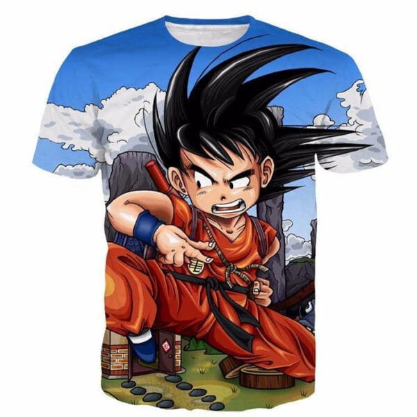 Dragon Ball Anime Angry Kid Goku Sky Clouds Blue 3D T- Shirt