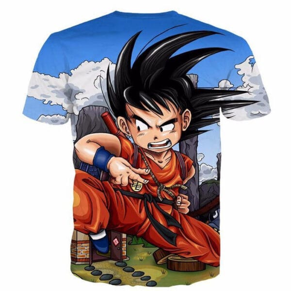 Dragon Ball Anime Angry Kid Goku Sky Clouds Blue 3D T- Shirt