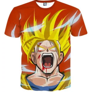 Dragon Ball Goku Super Saiyan Angry Scream Hand Drawing Design T-Shirt