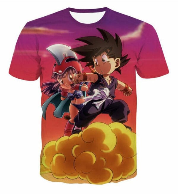 Kid Goku & Chichi Flying on Golden Cloud 3D T-Shirt