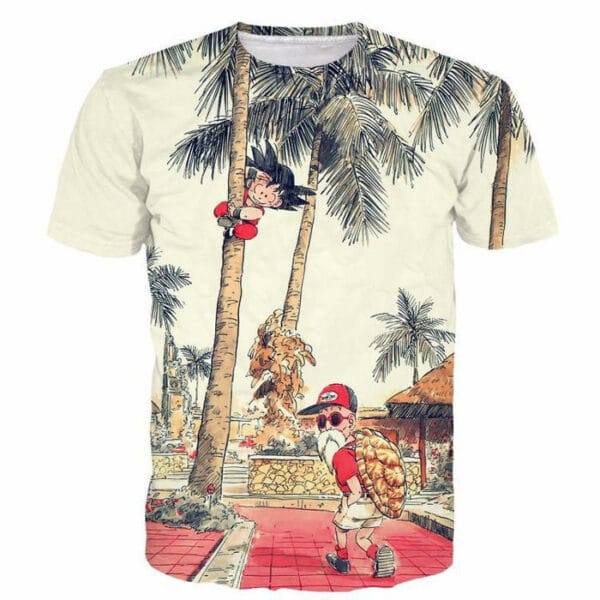 Palm Tree Cute Kid Goku Master Roshi Vintage Beige T- Shirt